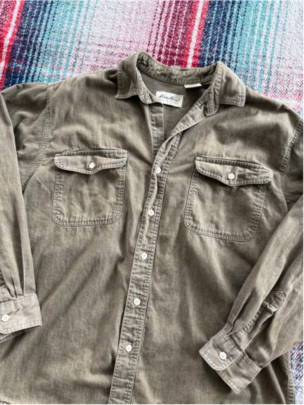 Vintage Eddie Bauer Olive Green Twill Workshirt M